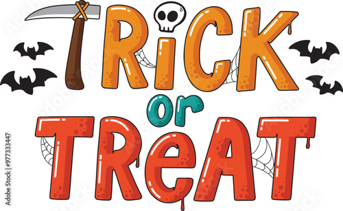 Cartoon trick or treat halloween-themed text art vector illustration