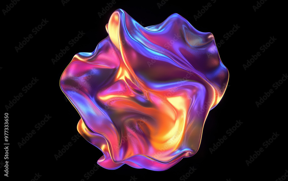 Vibrant abstract shape with iridescent colors on black background, showcasing fluid, dynamic forms and vivid light reflections. Vibrant abstract shape with iridescent colors on black background, showcasing fluid, dynamic forms and vivid light reflections.