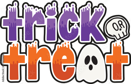 Cartoon trick or treat halloween word art vector illustration