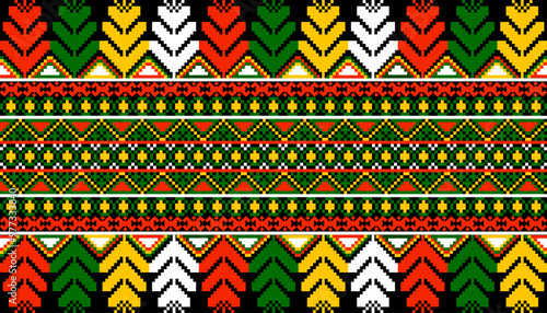 Pixel art ethnic, Pattern fabric pixel, design for background, clothing, decorative, drapery, cloth embroidery, geometric pixel art, handcraft, wallpaper, carpet, bag, card, cushions, Print, ethnic