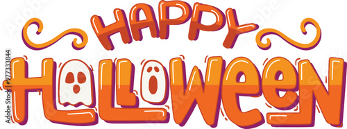Cartoon happy halloween halloween word art vector illustration