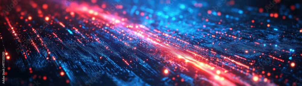 Abstract background featuring a dynamic clash of blue and red neon lights, creating a vibrant and futuristic digital wave pattern. Abstract background featuring a dynamic clash of blue and red neon lights, creating a vibrant and futuristic digital wave pattern.