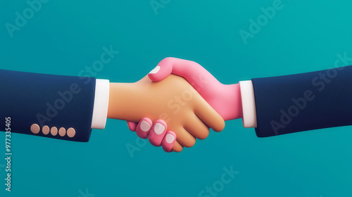 Handshake icon, contract icon, business partnership in ecommerce, 3D illustration