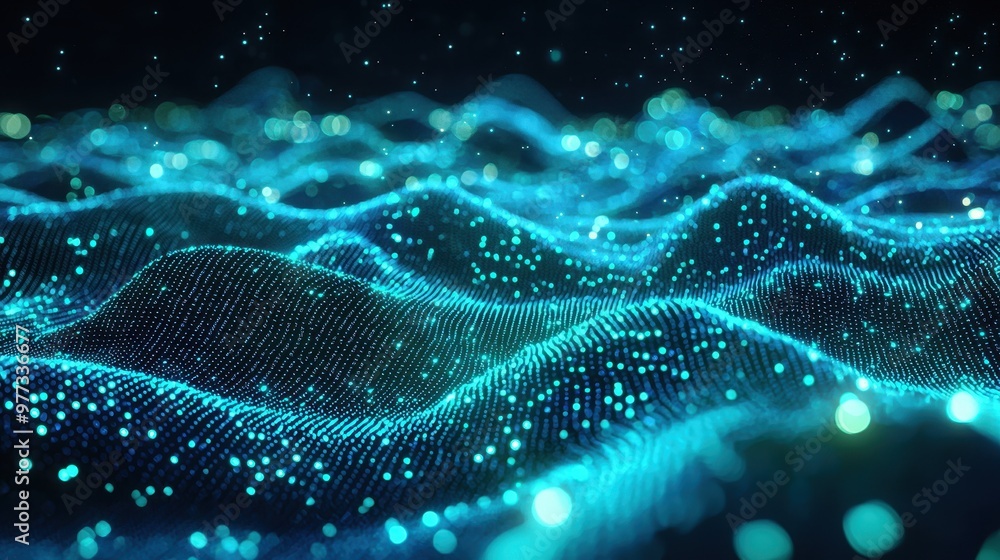 A blue and green wave with a lot of dots A blue and green wave with a lot of dots