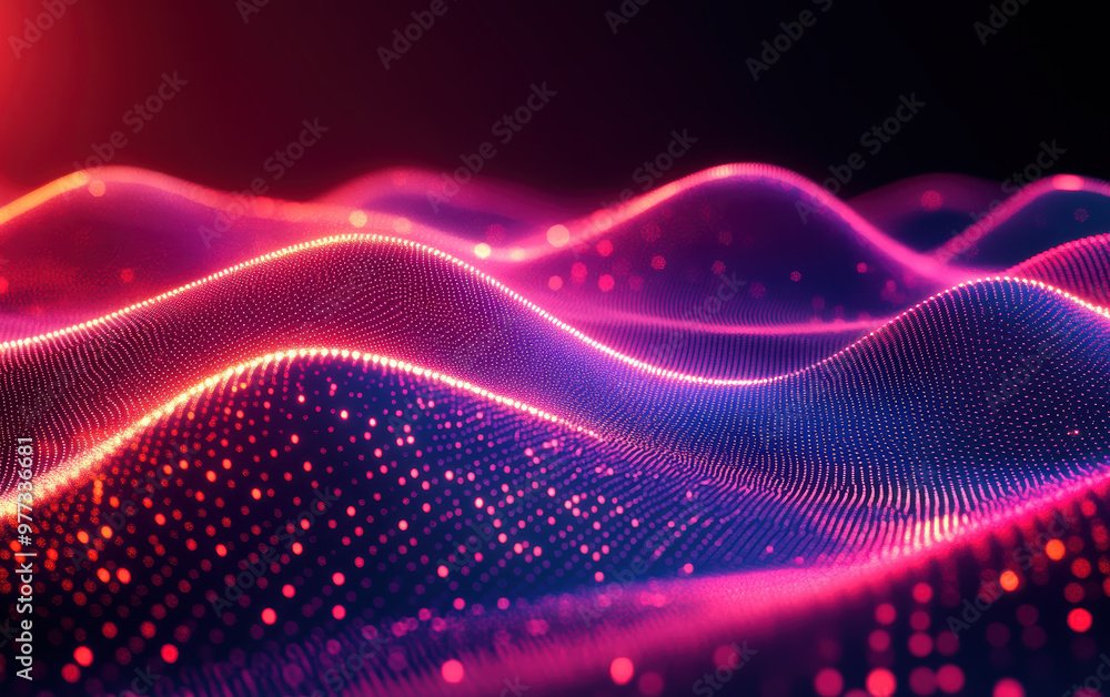 Abstract digital waves with bright neon lights and glowing particles, perfect for technology and futuristic backgrounds. Abstract digital waves with bright neon lights and glowing particles, perfect for technology and futuristic backgrounds.