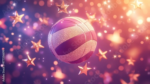 A volleyball icon surrounded by stars and sparkles, giving it a magical, celebratory vibe. photo