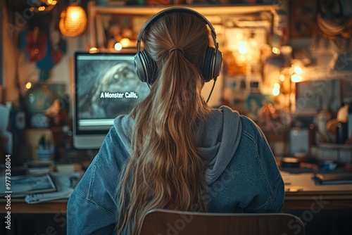 Young Woman Working at Computer in a Home Office