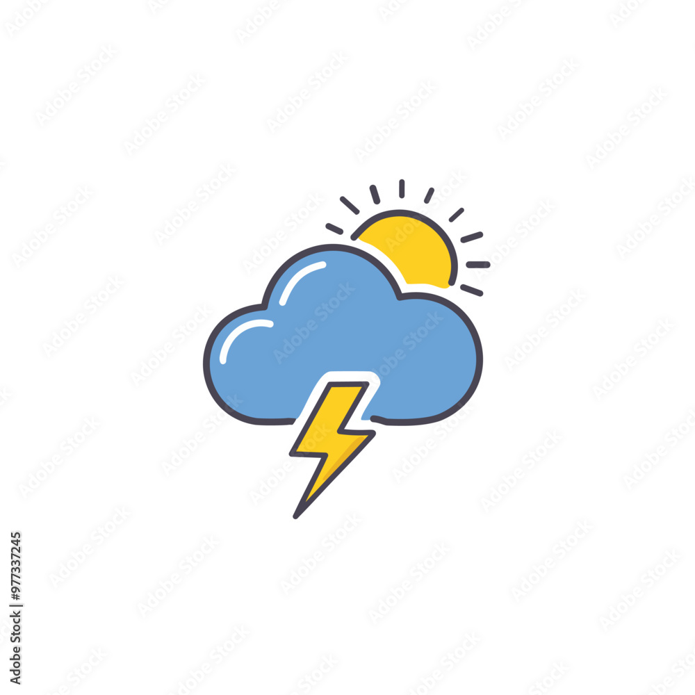 Partly cloudy with thunderstorm but some sun vector art illustration icon design. Icon concept design. Partly cloudy with thunderstorm but some sun vector art illustration icon design. Icon concept design.