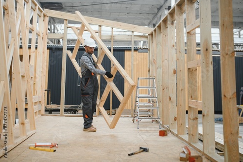 Cuadro en lienzo Process of construction new and modern modular house