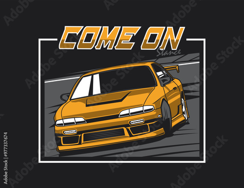 bold 90s car illustration vector with drifting enthusiast scene for t-shirt design graphic 