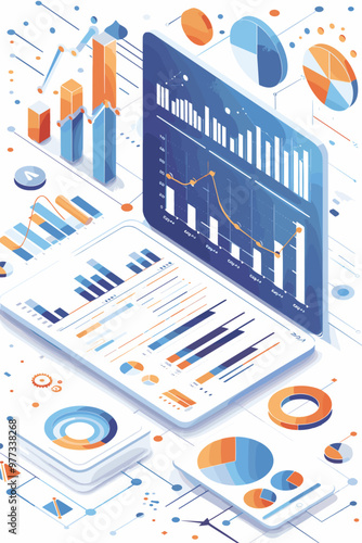 E-commerce data analysis and sales performance tracking with financial charts illustration.