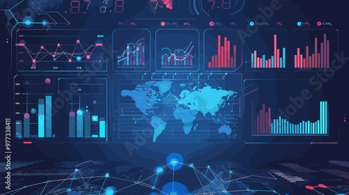 E-commerce data analysis and sales performance tracking with financial charts illustration.