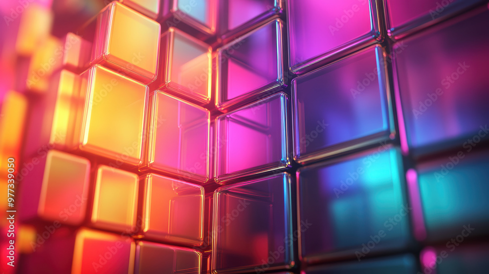Vibrant cubes with colorful illumination create a dynamic and futuristic abstract background in vivid shades of red, orange, and blue. Vibrant cubes with colorful illumination create a dynamic and futuristic abstract background in vivid shades of red, orange, and blue.