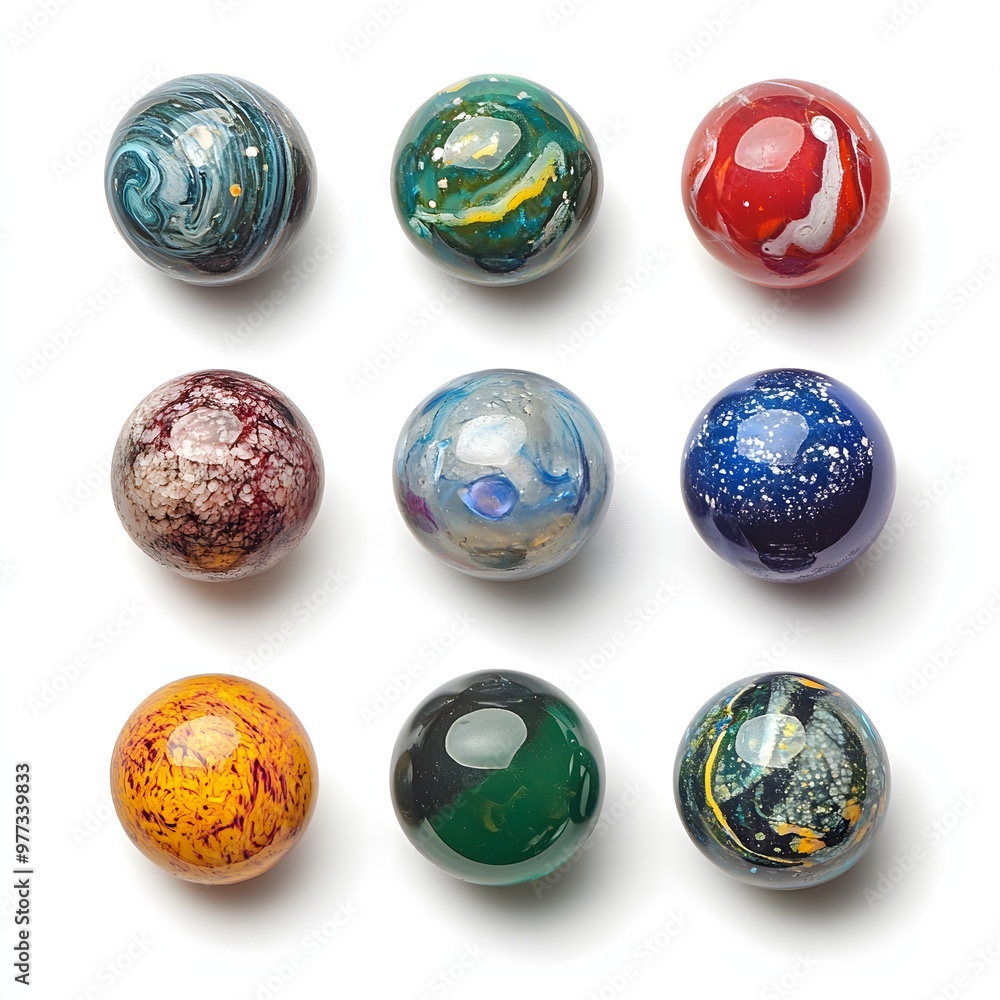 22. A collection of colorful glass marbles isolated on a plain white background 22. A collection of colorful glass marbles isolated on a plain white background
