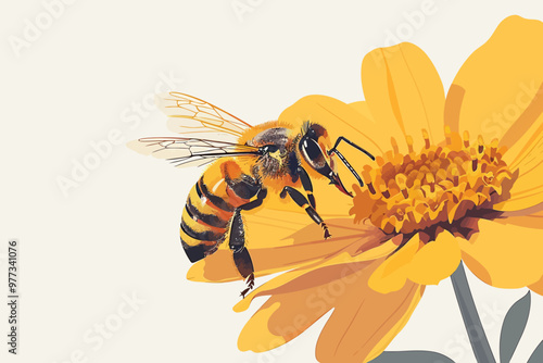 Close-Up of a Bee Pollinating a Flower isolated