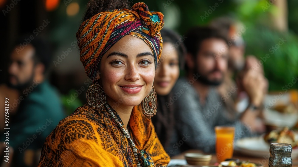 Smiling Woman in a Colorful Headscarf Smiling Woman in a Colorful Headscarf