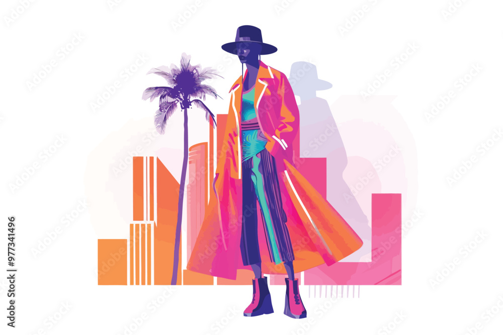Fashion Model in Neon Lights and Retro Futuristic Out isolated Fashion Model in Neon Lights and Retro Futuristic Out isolated