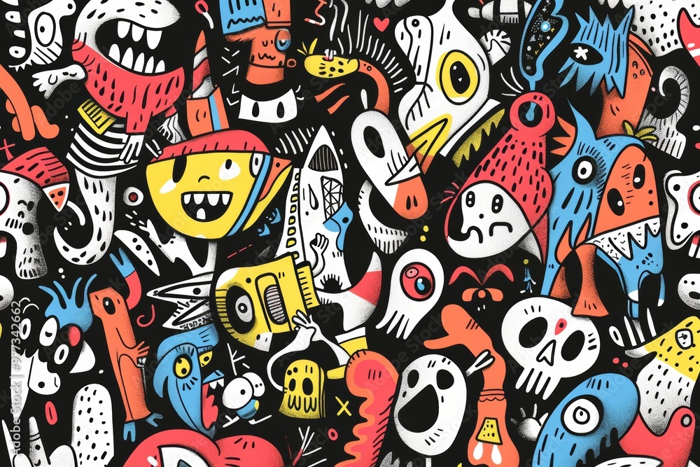 Colorful doodle monsters illustration with playful characters Colorful doodle monsters illustration with playful characters