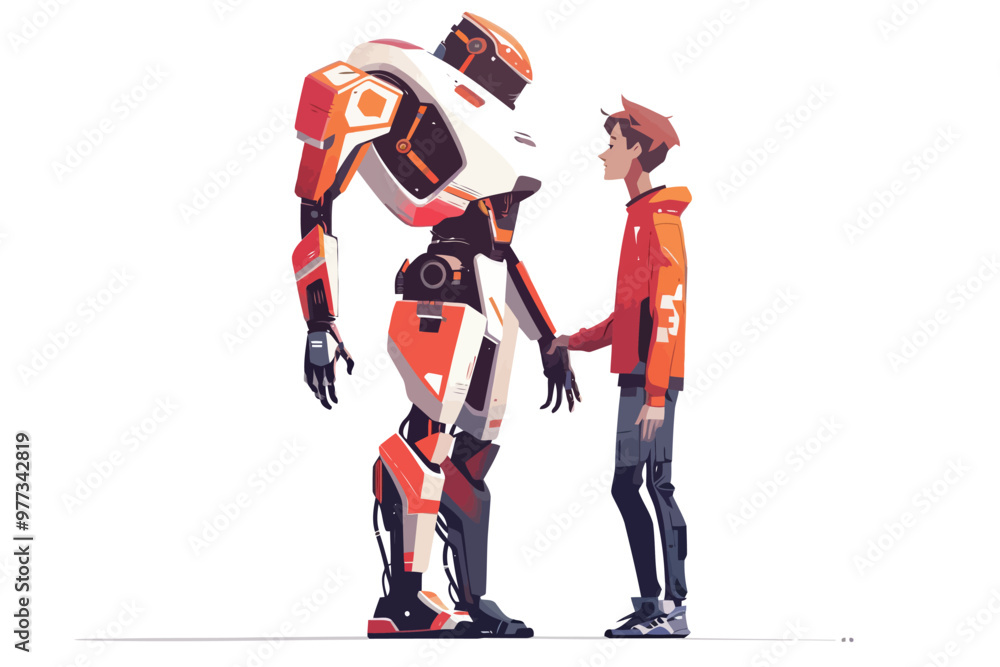 Human Interacting with Futuristic AI Robot isolated Human Interacting with Futuristic AI Robot isolated