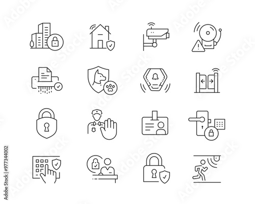 Icon collection containing 16 editable stroke icons. Perfect for logos, stats and infographics. Edit the thickness of the line in Adobe Illustrator (or any vector capable app).
