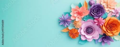 Wallpaper Mural A vibrant arrangement of assorted flowers on a light turquoise background, perfect for spring and floral design themes. Torontodigital.ca