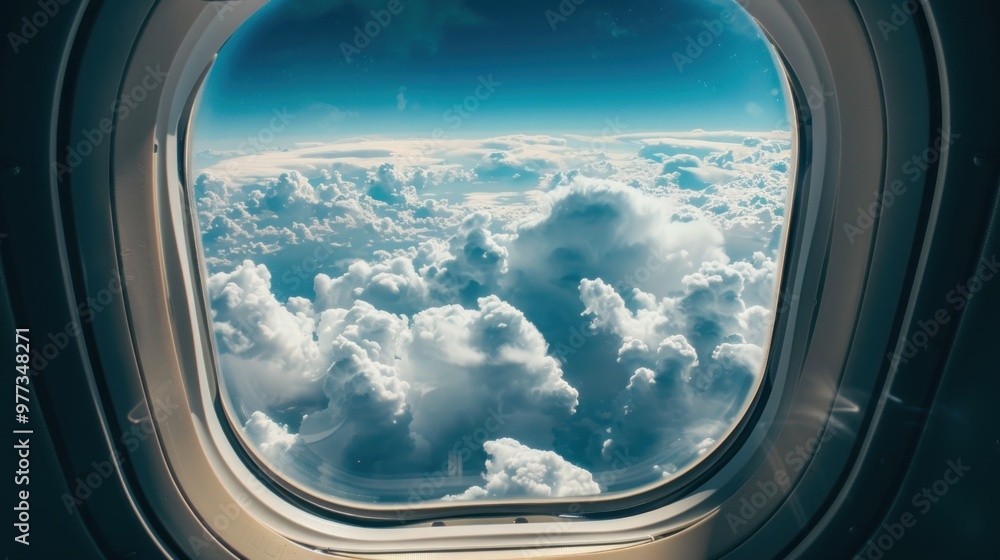 View of clouds from airplane window during flight. Travel and aviation concept. View of clouds from airplane window during flight. Travel and aviation concept.