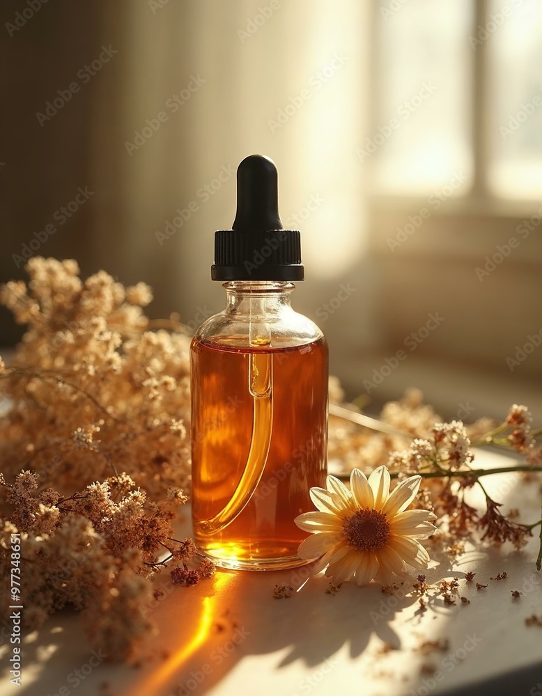 Essential Oil Bottle with Flowers Essential Oil Bottle with Flowers