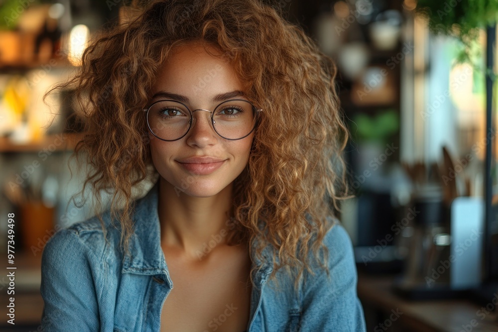Portrait of a woman with curly hair and glasses Portrait of a woman with curly hair and glasses