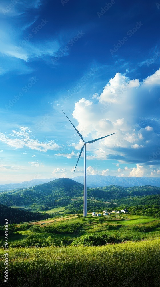 A serene landscape featuring a wind turbine set against a backdrop of rolling hills and a clear blue sky, symbolizing renewable energy. A serene landscape featuring a wind turbine set against a backdrop of rolling hills and a clear blue sky, symbolizing renewable energy.