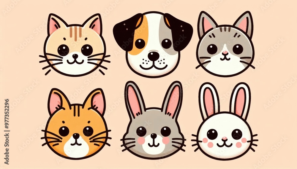 set of cute animals head vector illustration set of cute animals head vector illustration