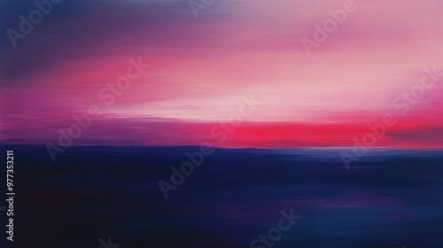 A serene abstract painting showcasing a blend of pink and blue hues, evoking a tranquil sunset over the ocean.