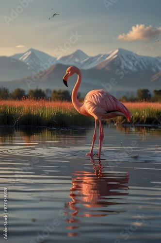 flamingo in the water