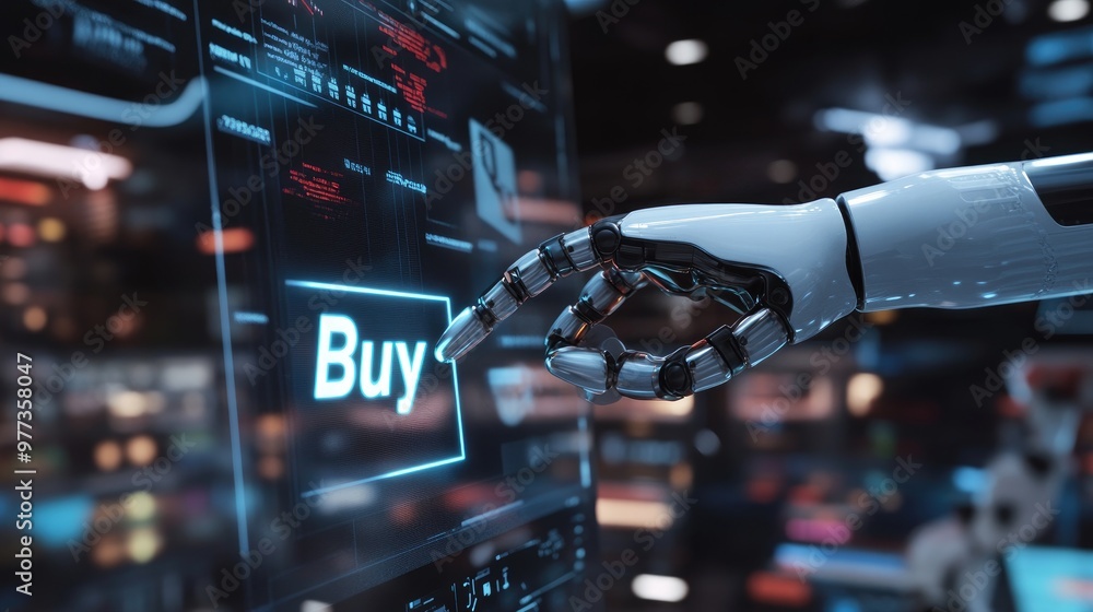 A robotic arm highlights the word A robotic arm highlights the word