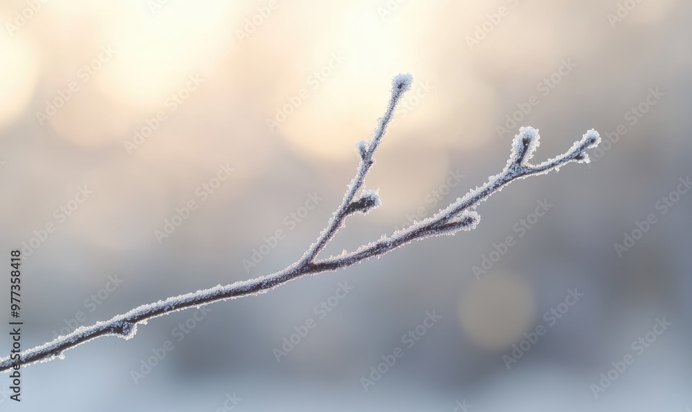A branch covered in frost and snow
