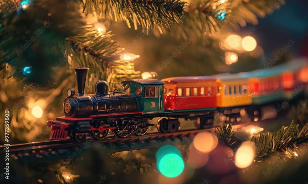 A train is on a Christmas tree A train is on a Christmas tree