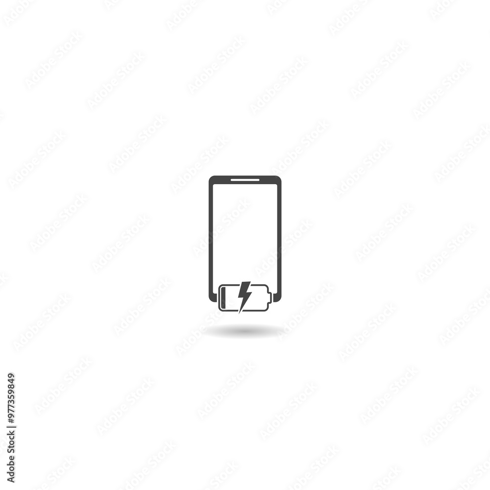 Mobile phone battery charging icon with shadow Mobile phone battery charging icon with shadow