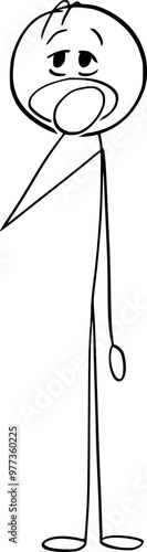 Sleepy person yawing with his hand in front of his mouth, vector cartoon stick figure or character illustration.