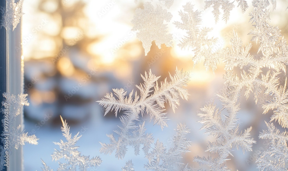 A window with frosted glass and snowflakes on it A window with frosted glass and snowflakes on it
