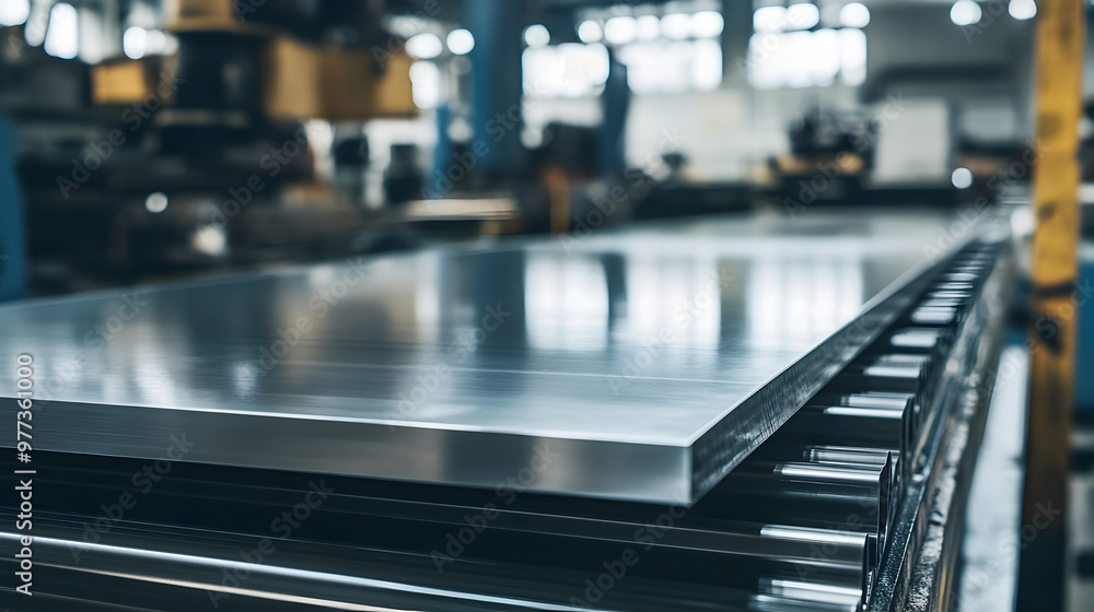 Stainless Steel Sheets Processing in Industrial Factory Environment Stainless Steel Sheets Processing in Industrial Factory Environment
