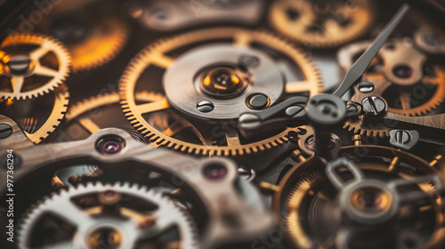 Intricate dismantled mechanical watch with detailed gears and springs on dark background, symbolizing precision and complexity in teardown analysis.