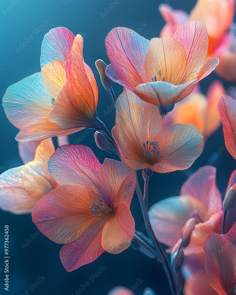 A bouquet of abstract flowers with petals shaped like swirling ribbons, A bouquet of abstract flowers with petals shaped like swirling ribbons,