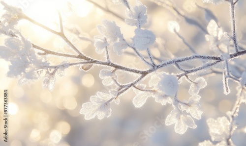 A branch covered in frost and snow