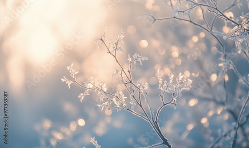 A tree branch covered in frost and snow