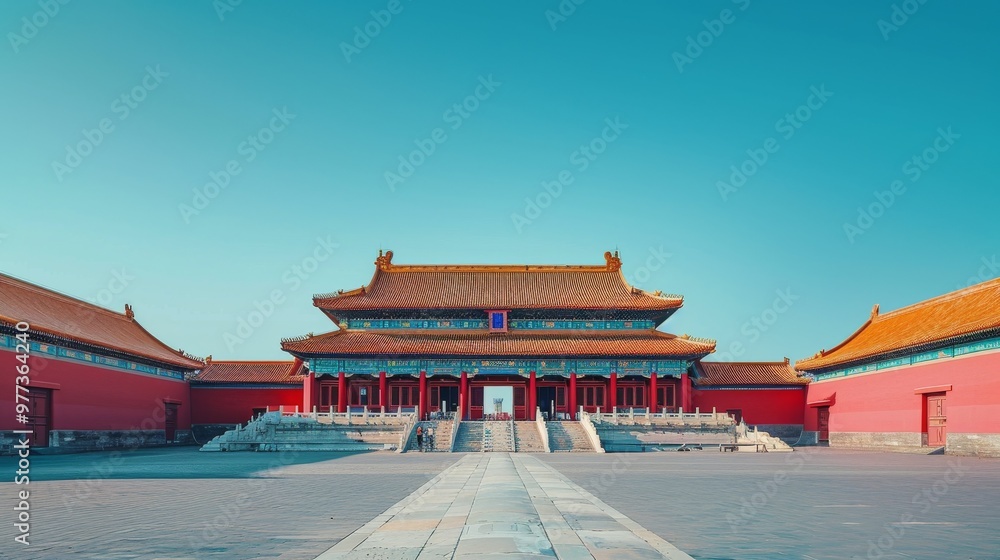 Fototapeta premium Minimalist Background Celebrating 75 Years of China's Independence and Patriotism