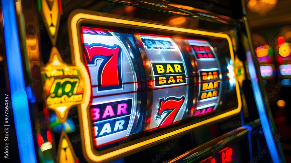 Slot Machine Jackpot: A slot machine displaying a winning combination, coins and lights celebrating the jackpot.
Slot Machine Jackpot: A slot machine displaying a winning combination, coins and lights celebrating the jackpot.