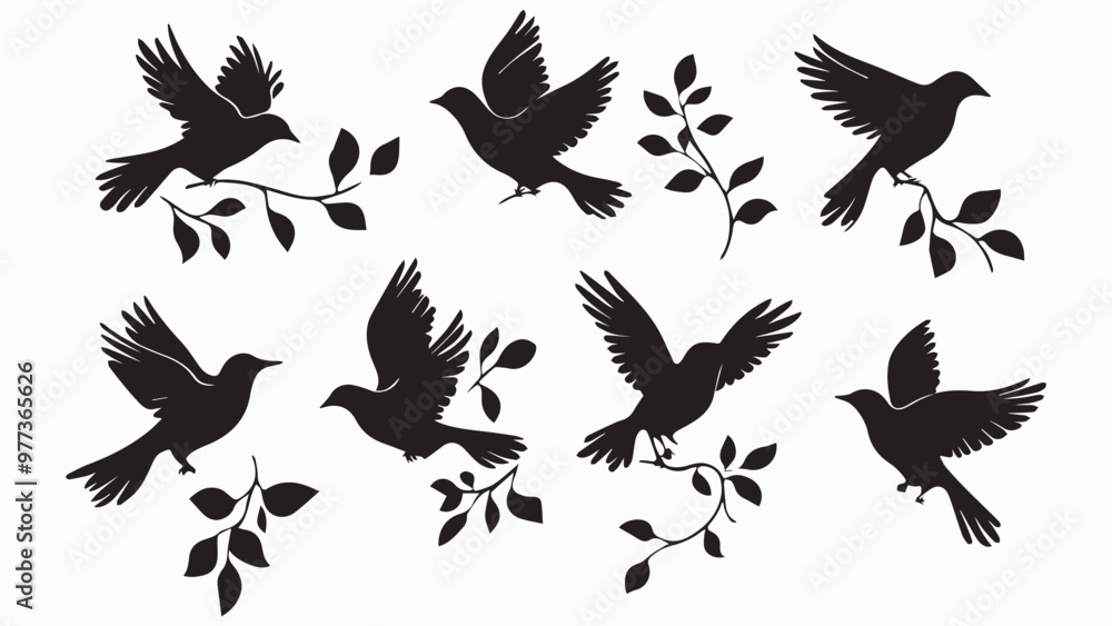 Set of black bird silhouettes. Vector elements for design. Set of black bird silhouettes. Vector elements for design.