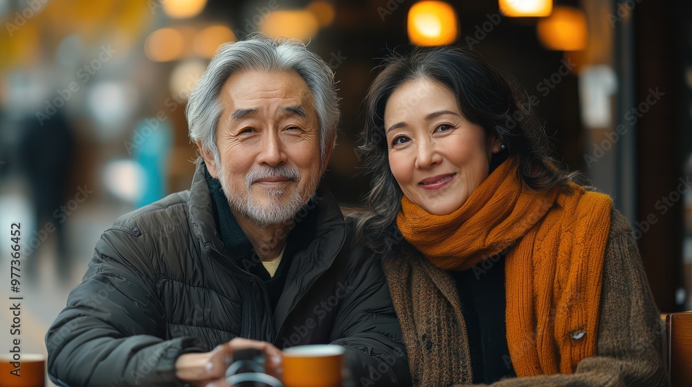 A couple of older people are sitting at a table with cups in front of them A couple of older people are sitting at a table with cups in front of them