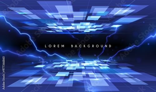 Blue light technology background with lightnings
