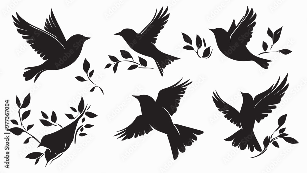 Set of black bird silhouettes. Vector elements for design. Set of black bird silhouettes. Vector elements for design.