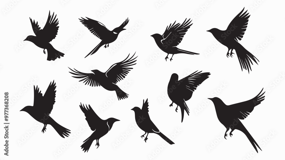 Set of black bird silhouettes. Vector elements for design. Set of black bird silhouettes. Vector elements for design.